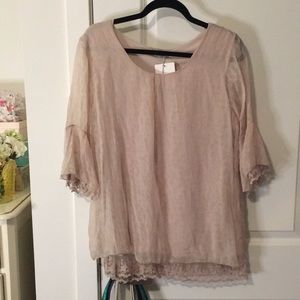 100% Silk Animal Print and Lace Blouse